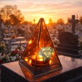 ZNICZ LED efekt płomienia LAMPION na GRÓB cmentarz SZKLANY  Z  SERCEM