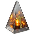 ZNICZ LED efekt płomienia LAMPION na GRÓB cmentarz SZKLANY  ZŁOTY  KRZYŻ