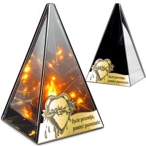 ZNICZ LED efekt płomienia LAMPION na GRÓB cmentarz SZKLANY  ZŁOTE SERCE