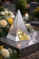 ZNICZ LED efekt płomienia LAMPION na GRÓB cmentarz SZKLANY  ZŁOTE SERCE