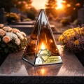 ZNICZ LED efekt płomienia LAMPION na GRÓB cmentarz SZKLANY  ZŁOTE SERCE