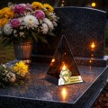 ZNICZ LED efekt płomienia LAMPION na GRÓB cmentarz SZKLANY  ZŁOTE SERCE