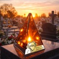 ZNICZ LED efekt płomienia LAMPION na GRÓB cmentarz SZKLANY  ZŁOTE SERCE