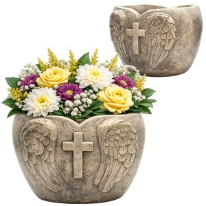 Donica cmentarna SERCE ANIOŁ SKRZYDŁA krzyż dekoracja grób DONICZKA