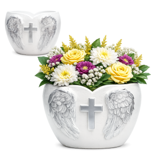 Donica cmentarna SERCE ANIOŁ SKRZYDŁA krzyż dekoracja grób DONICZKA