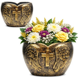 Donica cmentarna SERCE ANIOŁ SKRZYDŁA krzyż dekoracja grób DONICZKA