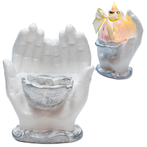 FIGURKA DŁONIE znicz stroik NA GRÓB dekoracja nagrobna  grób ŚWIECZNIK