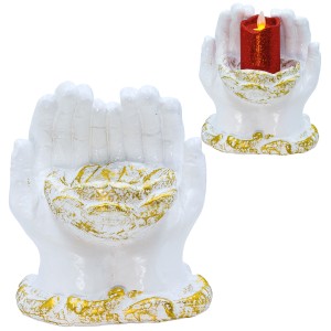 FIGURKA DŁONIE znicz stroik NA GRÓB dekoracja nagrobna  grób DUŻY ŚWIECZNIK