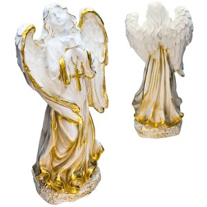 FIGURKA ANIOŁ Grób Duża 50cm Złoto-Biała Ozdoba Cmentarz dekoracja nagrobna