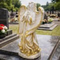 FIGURKA ANIOŁ Grób Duża 50cm Złoto-Biała Ozdoba Cmentarz dekoracja nagrobna