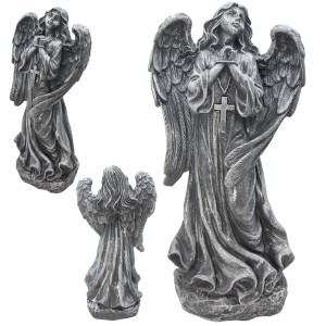 FIGURKA ANIOŁ Grób Duża 50cm Szaro-Biała Ozdoba Cmentarz dekoracja nagrobna