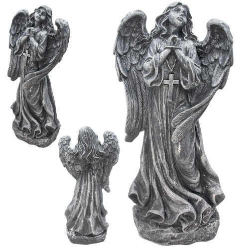FIGURKA ANIOŁ Grób Duża 50cm Szaro-Biała Ozdoba Cmentarz dekoracja nagrobna