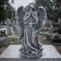 FIGURKA ANIOŁ Grób Duża 50cm Szaro-Biała Ozdoba Cmentarz dekoracja nagrobna