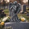 FIGURKA ANIOŁ Grób Duża 50cm Szaro-Biała Ozdoba Cmentarz dekoracja nagrobna