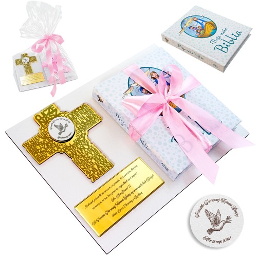 BIBLIA NA PODSTAWCE Pierwsza Komunia Święta PREZENT Z DEDYKACJĄ dla dziecka