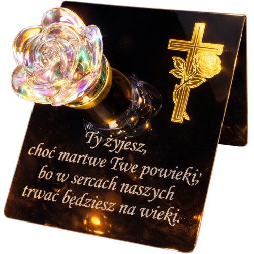 Znicze ZNICZ SOLARNY NA cmentarz GRÓB LED RÓŻA BIAŁY + RGB duży LAMPION