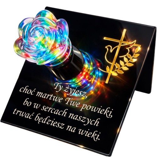 Znicze ZNICZ SOLARNY NA cmentarz GRÓB LED RÓŻA BIAŁY + RGB duży LAMPION