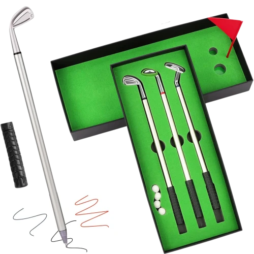 ZESTAW 3 DŁUGOPISÓW DLA GOLFISTY MINI GOLF KIJE DO GOLFA POLE GOLFOWE